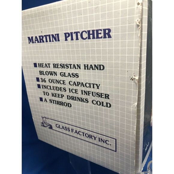 Clear Glass Martini Cocktail Pitcher with Stirrer 36oz Glass Factory  Vintage - Picture 5 of 6